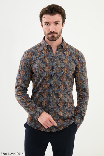 Brabion Nico Slim Fit Patterned Wool Shirt