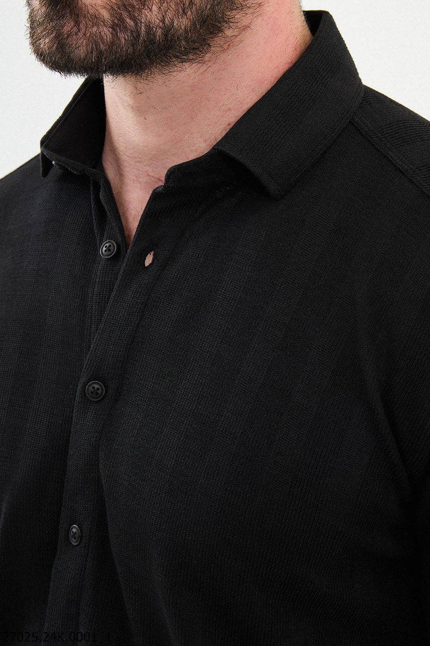 Brabion James Black Slim Fit Striped Cotton Shirt