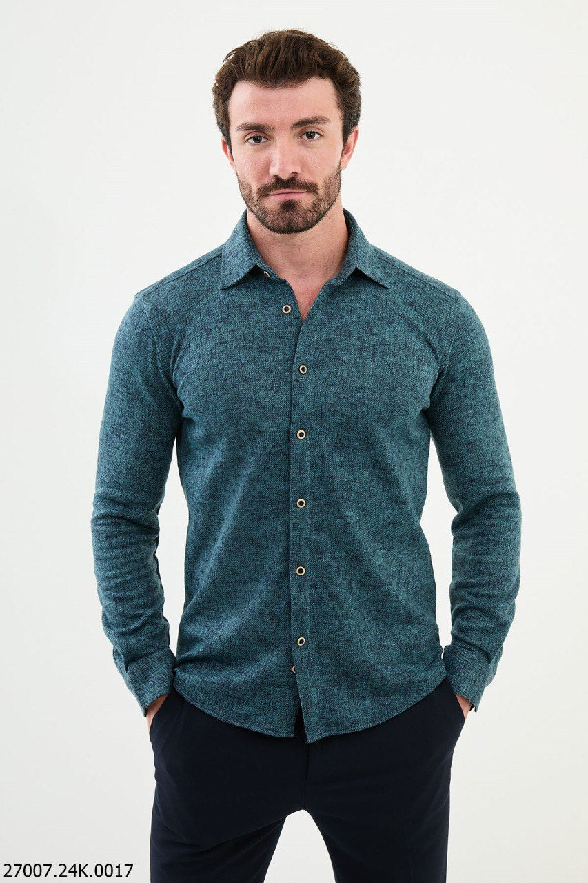 Brabion Nico Green Slim Fit Patterned Shirt