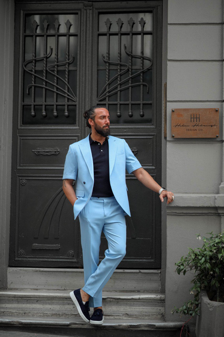 Capri Ice Blue Short Sleeve Summer Suit
