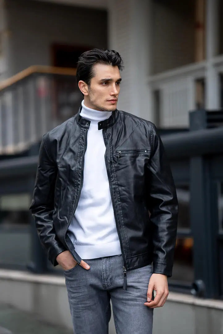 Premium Men's Black Genuine Leather Jacket for Stylish Outings BRABION Premium Men's Black Genuine Leather Jacket for Stylish Outings BRABION