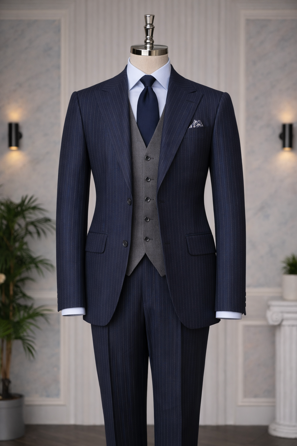 Navy Double-Sided Vest Suit 3-Piece VIOSSI
