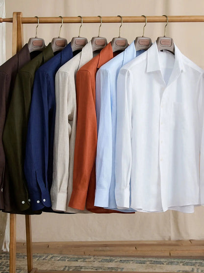 Summer Breathable Linen One-Piece Collar Men's Shirt