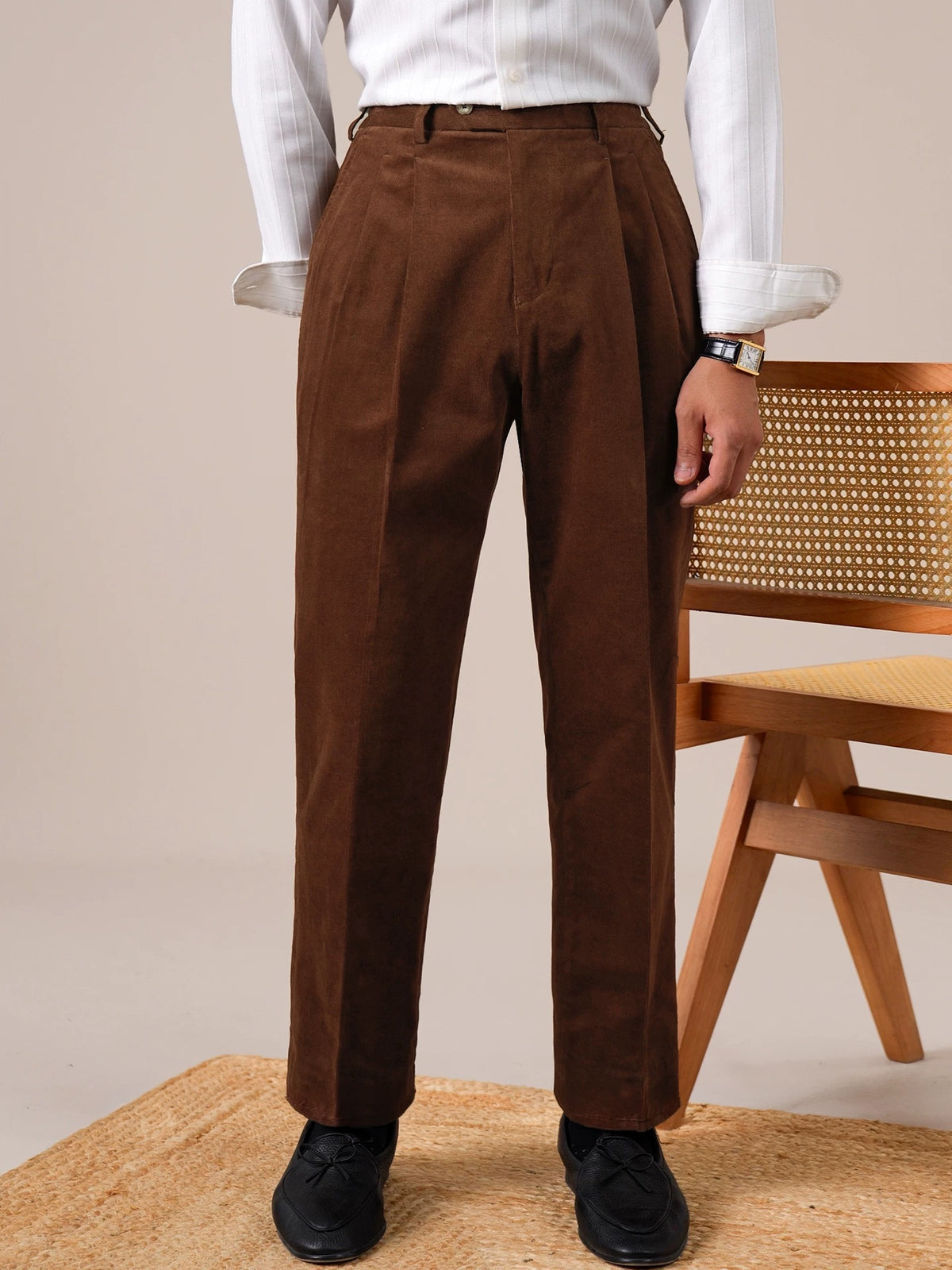 Verona Double-Pleated Men's Corduroy Trousers