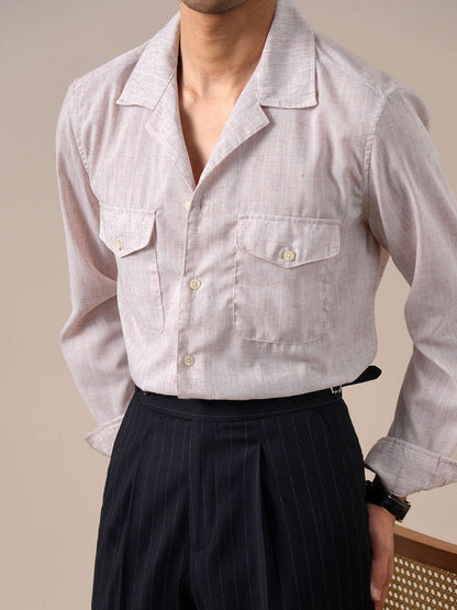 Men's Breathable Linen Blend Cuban Collar Long Sleeve Shirt BRABION