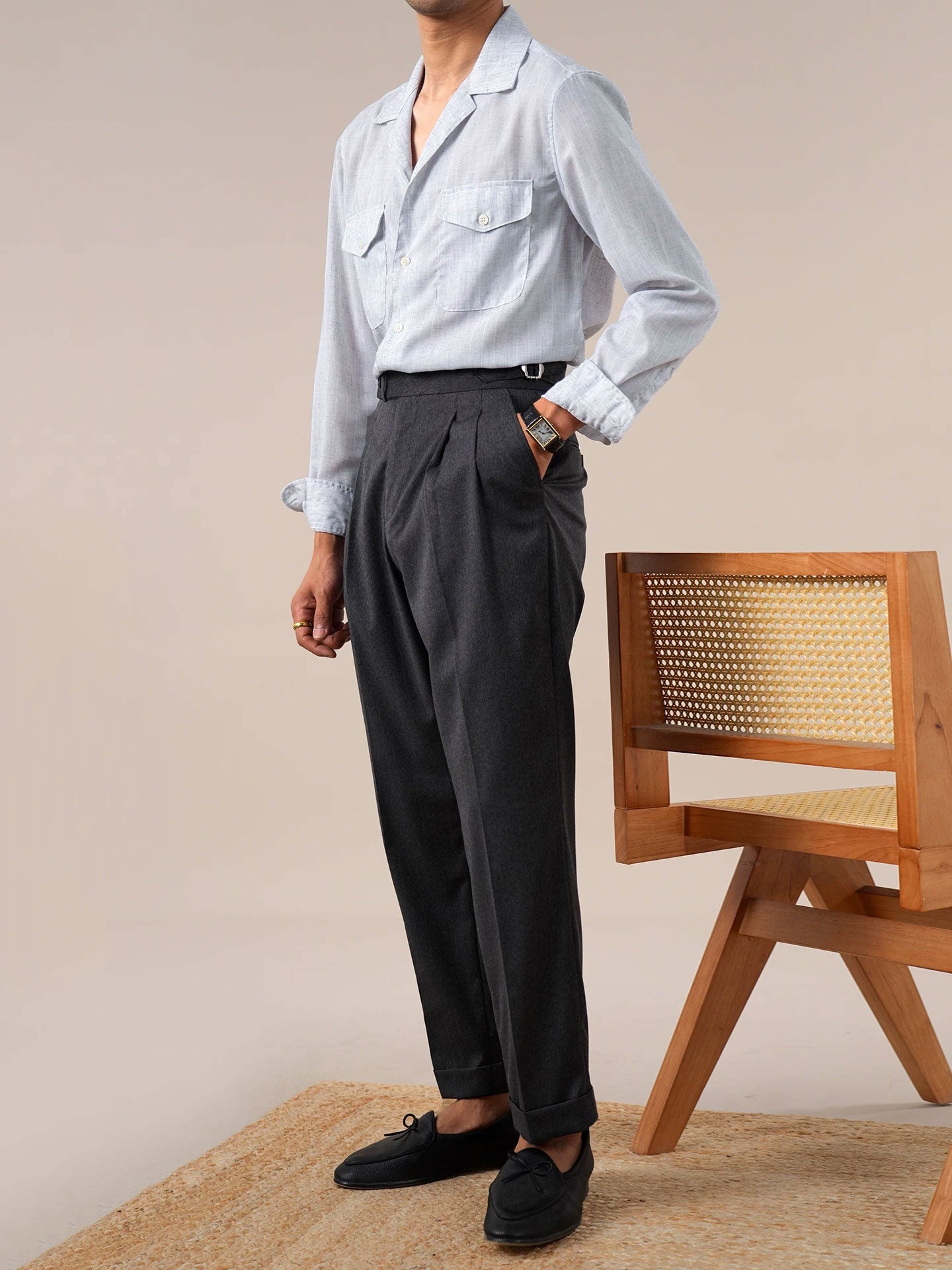 Men's Breathable Linen Blend Cuban Collar Long Sleeve Shirt BRABION