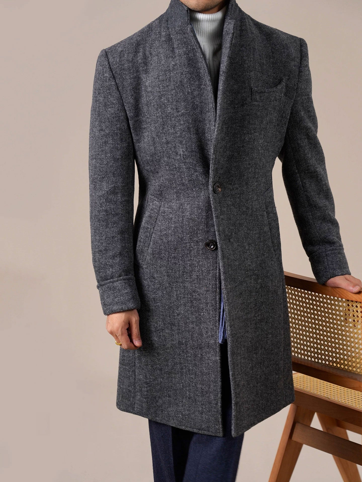 Mens Wool Mid-Length Chester Coat - BRABION