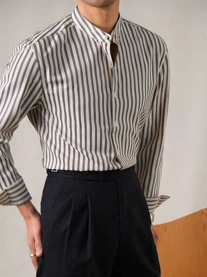 Men’s Seersucker Cotton-Blend Stand Collar Shirt