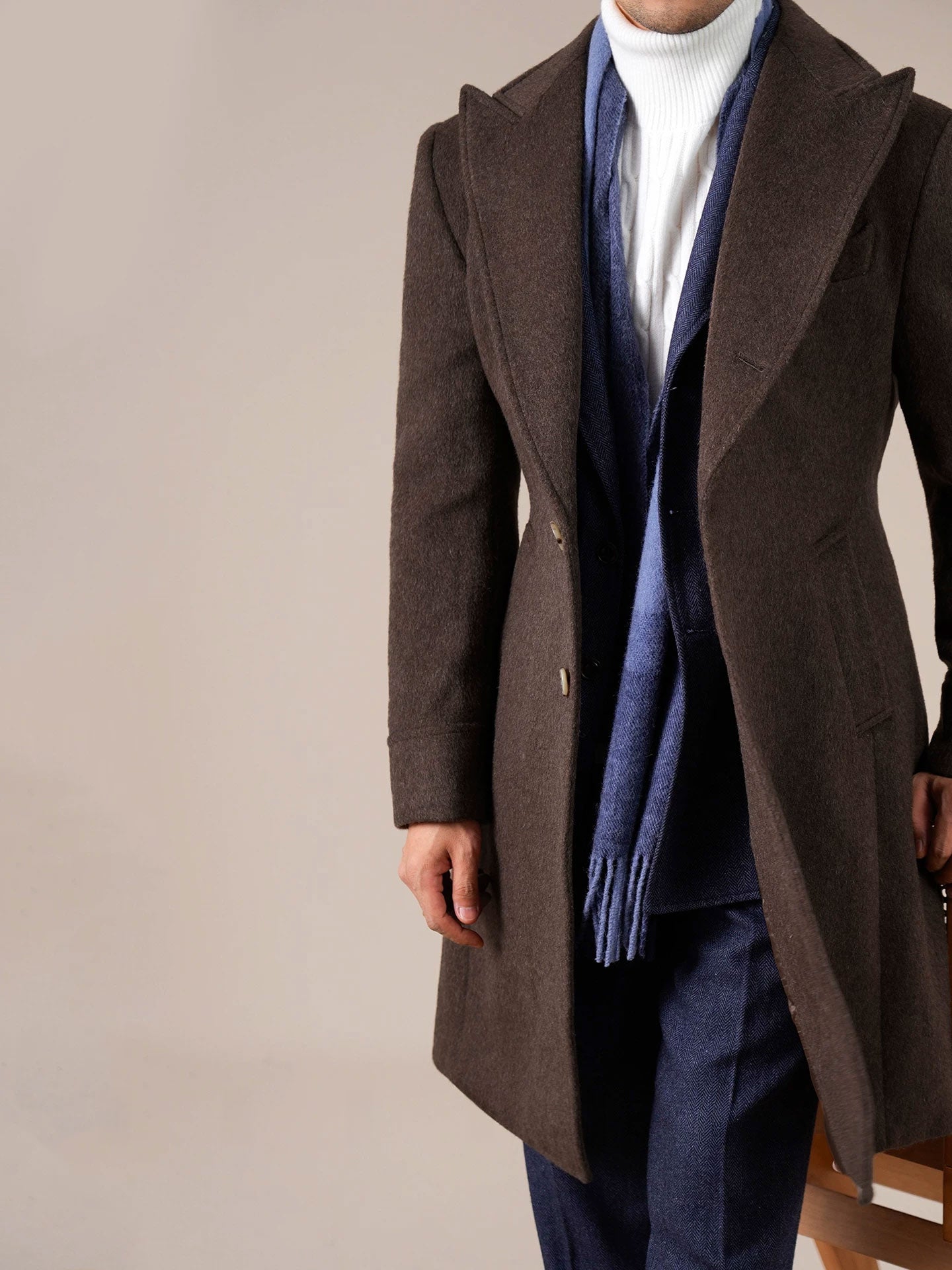 Men's Brown Peak Lapel Chester Overcoat - BRABION