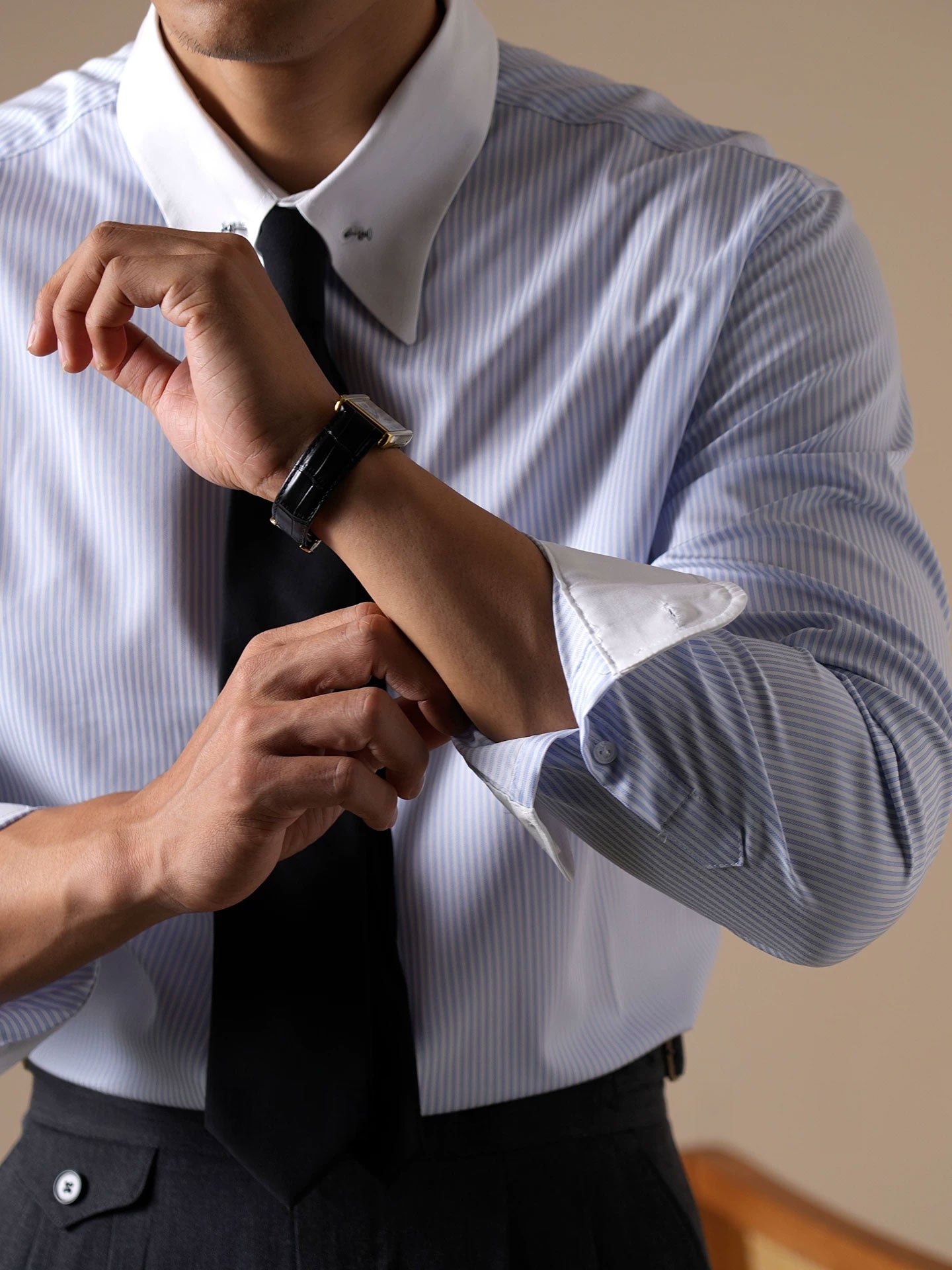 Men’s Wrinkle-Free Modal Patchwork Striped Dress Shirt