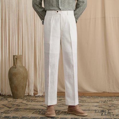 Men's Summer Breathable Pure Linen High-Waisted Trousers