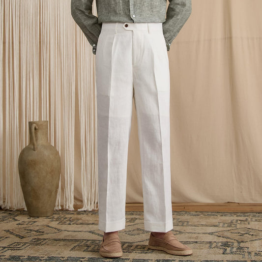 Men's Summer Breathable Pure Linen High-Waisted Trousers