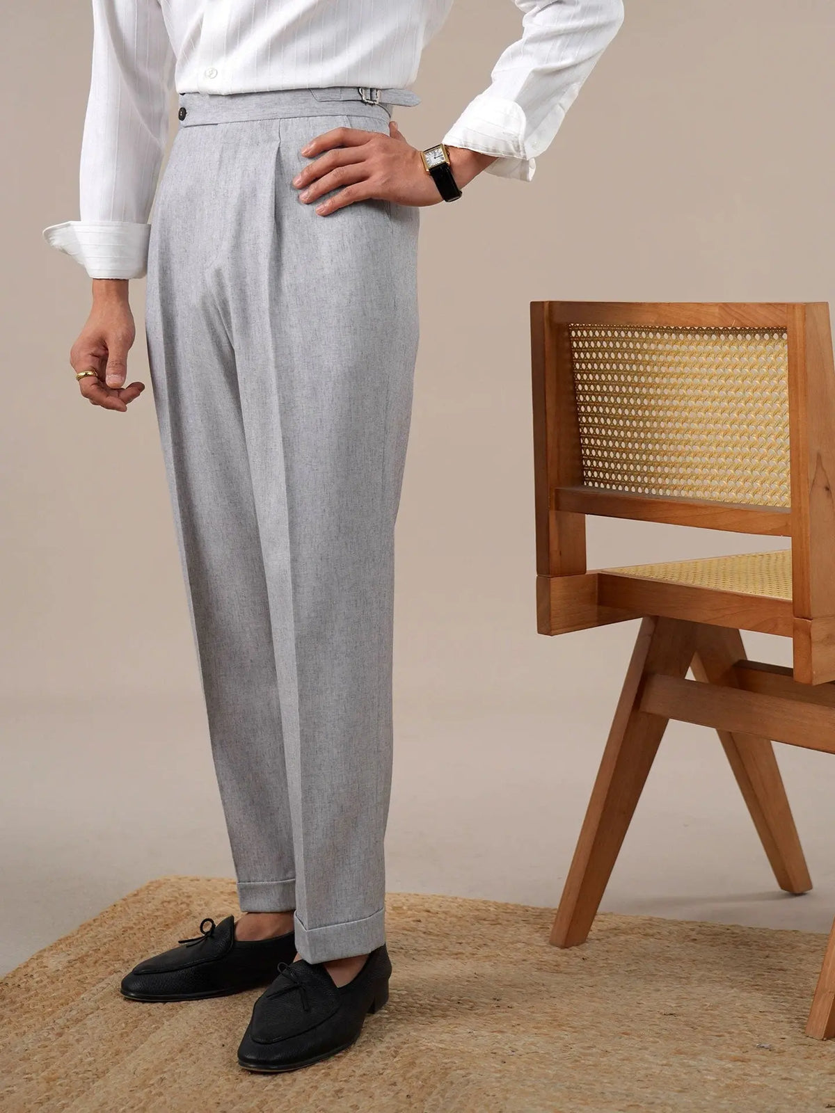 Men's Grey Linen Dress Pants