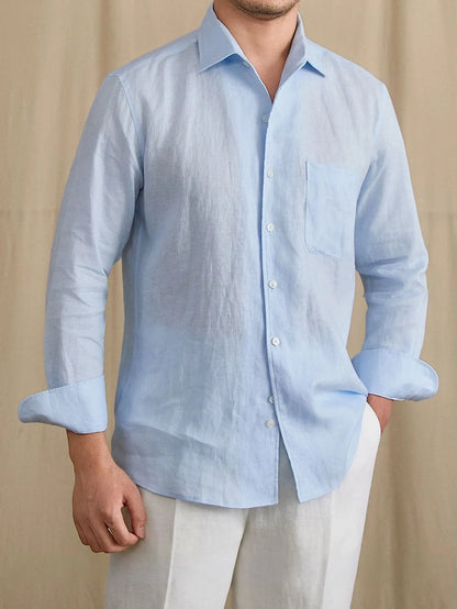 Summer Breathable Linen One-Piece Collar Men's Shirt