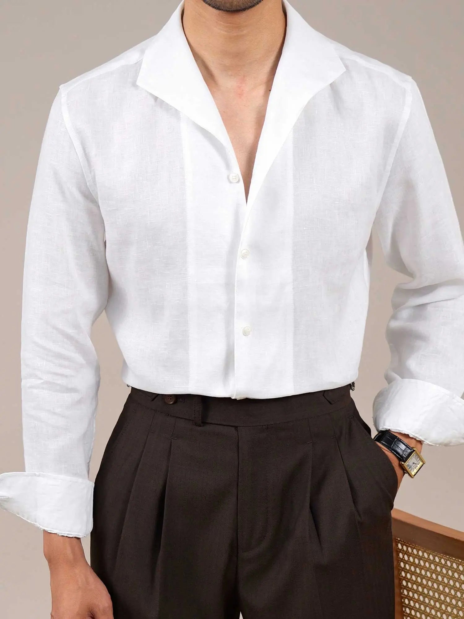 Men’s 100% Linen Breathable Italian-Style Casual Dress Shirt