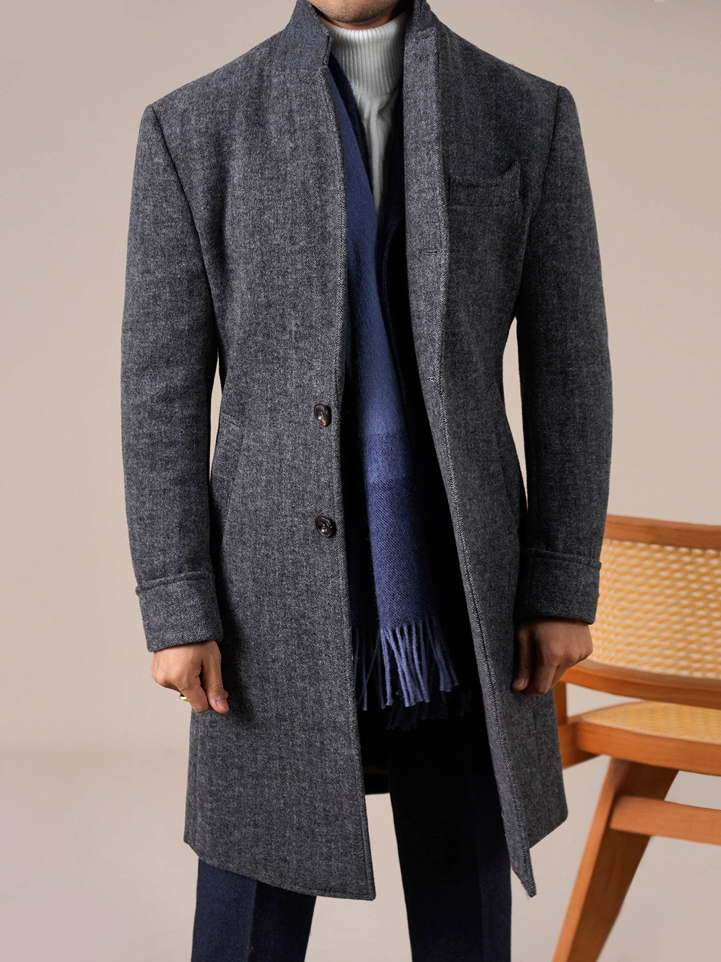 Mens Wool Mid-Length Chester Coat - BRABION