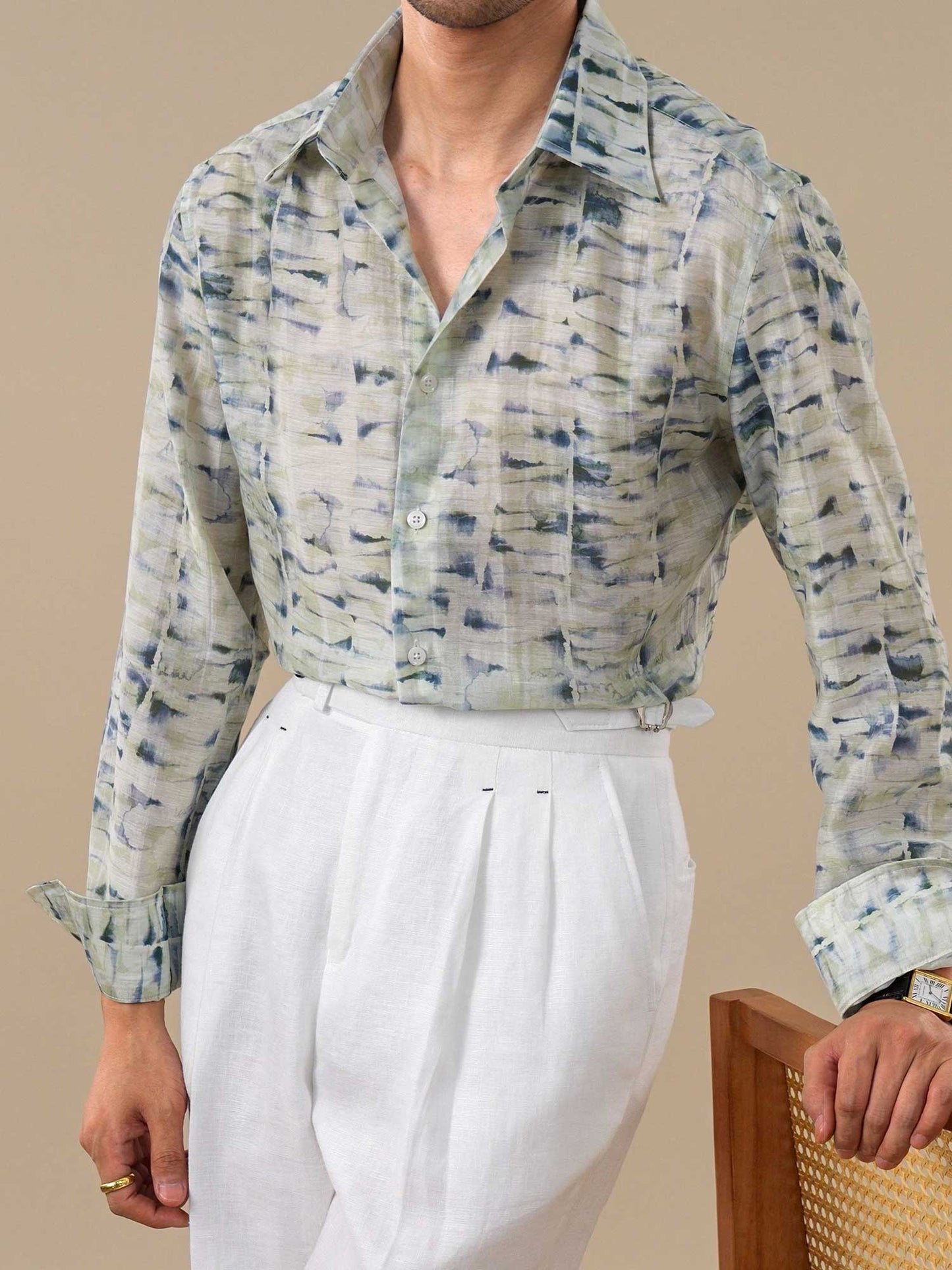 Men's Summer Linen Acetate Shirt — Breathable Cooling Long Sleeve BRABION