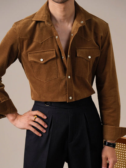 Men’s Corduroy Cotton Dress Shirt — Italian Spread Collar - BRABION