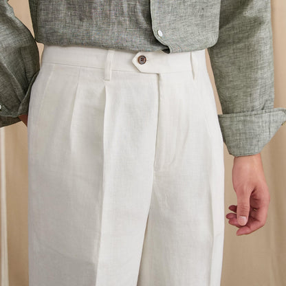 Men's Summer Breathable Pure Linen High-Waisted Trousers