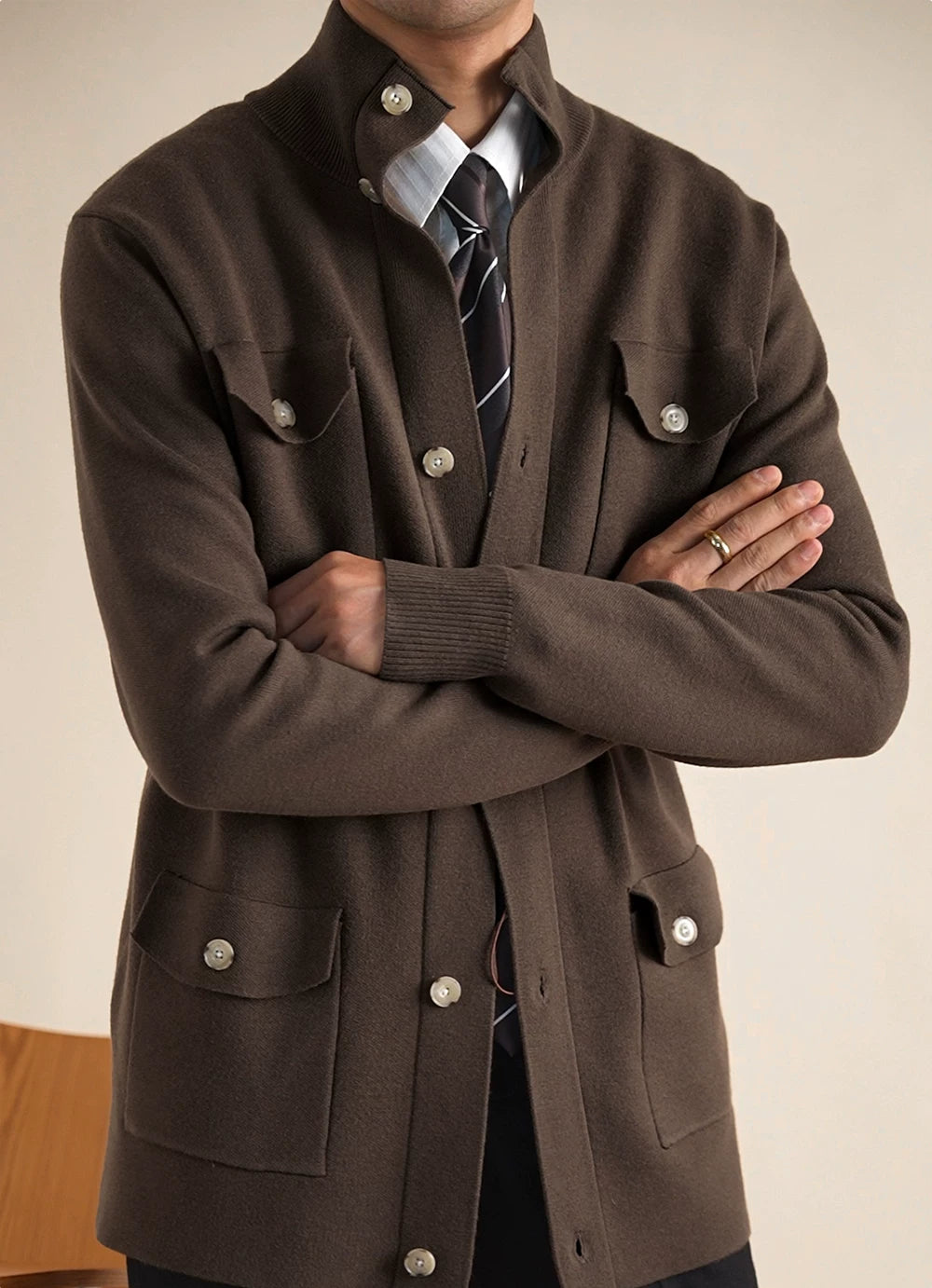 Men's Knit Hunting Stand Collar Jacket