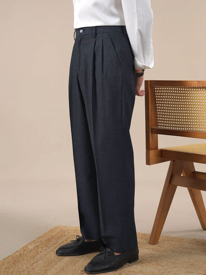 Men’s Denim Blue Slim-Fit Straight-Leg Dress Pants BRABION