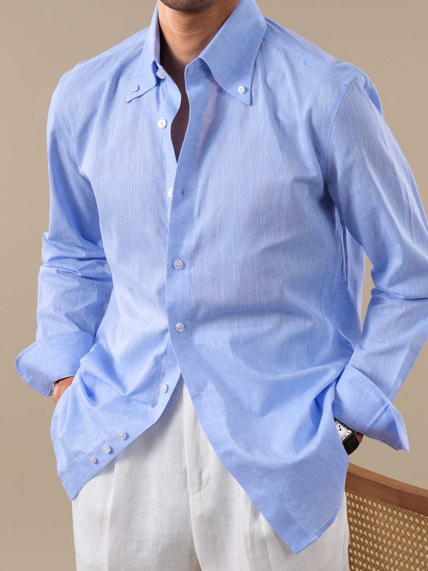 Men’s Summer Linen Button-Down Point Collar Shirt BRABION