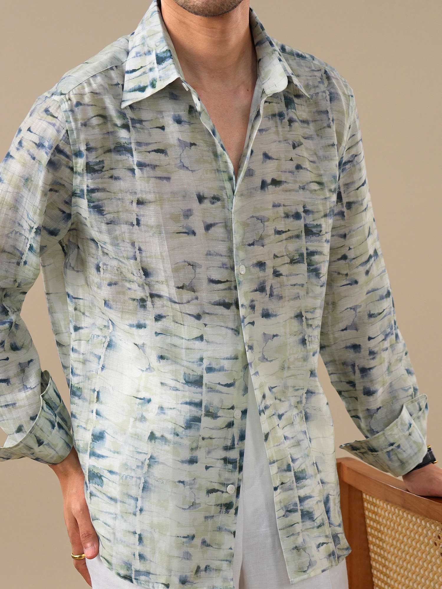 Men's Summer Linen Acetate Shirt — Breathable Cooling Long Sleeve BRABION