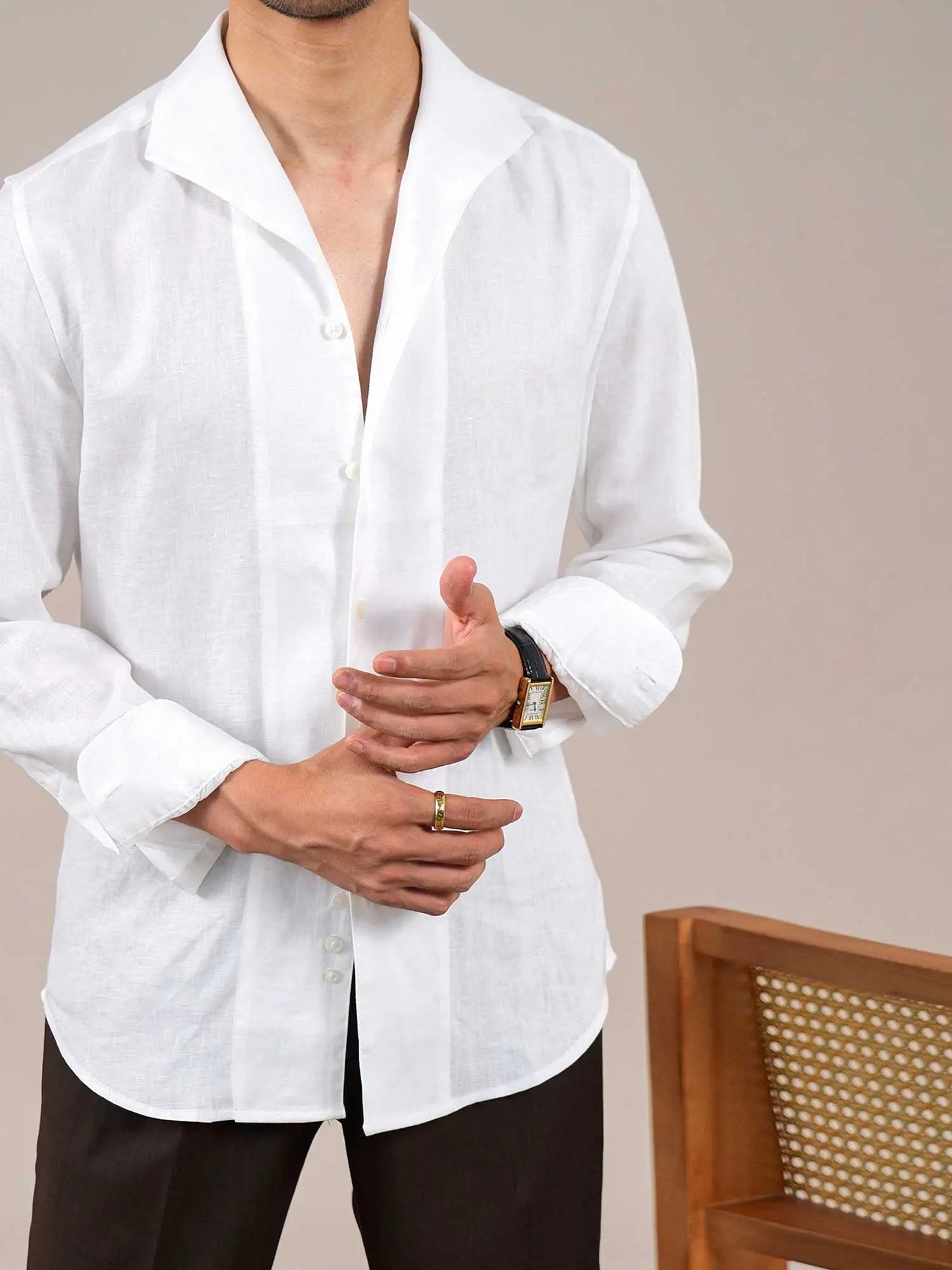 Men’s 100% Linen Breathable Italian-Style Casual Dress Shirt