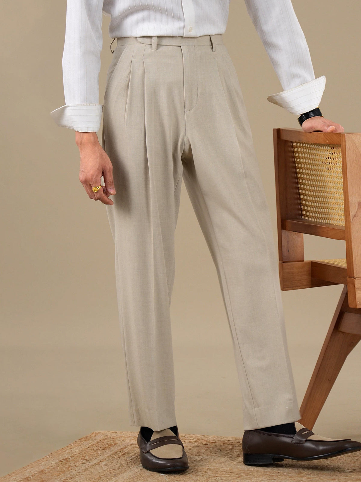 Verona Double Pleated Straight-Leg Trousers