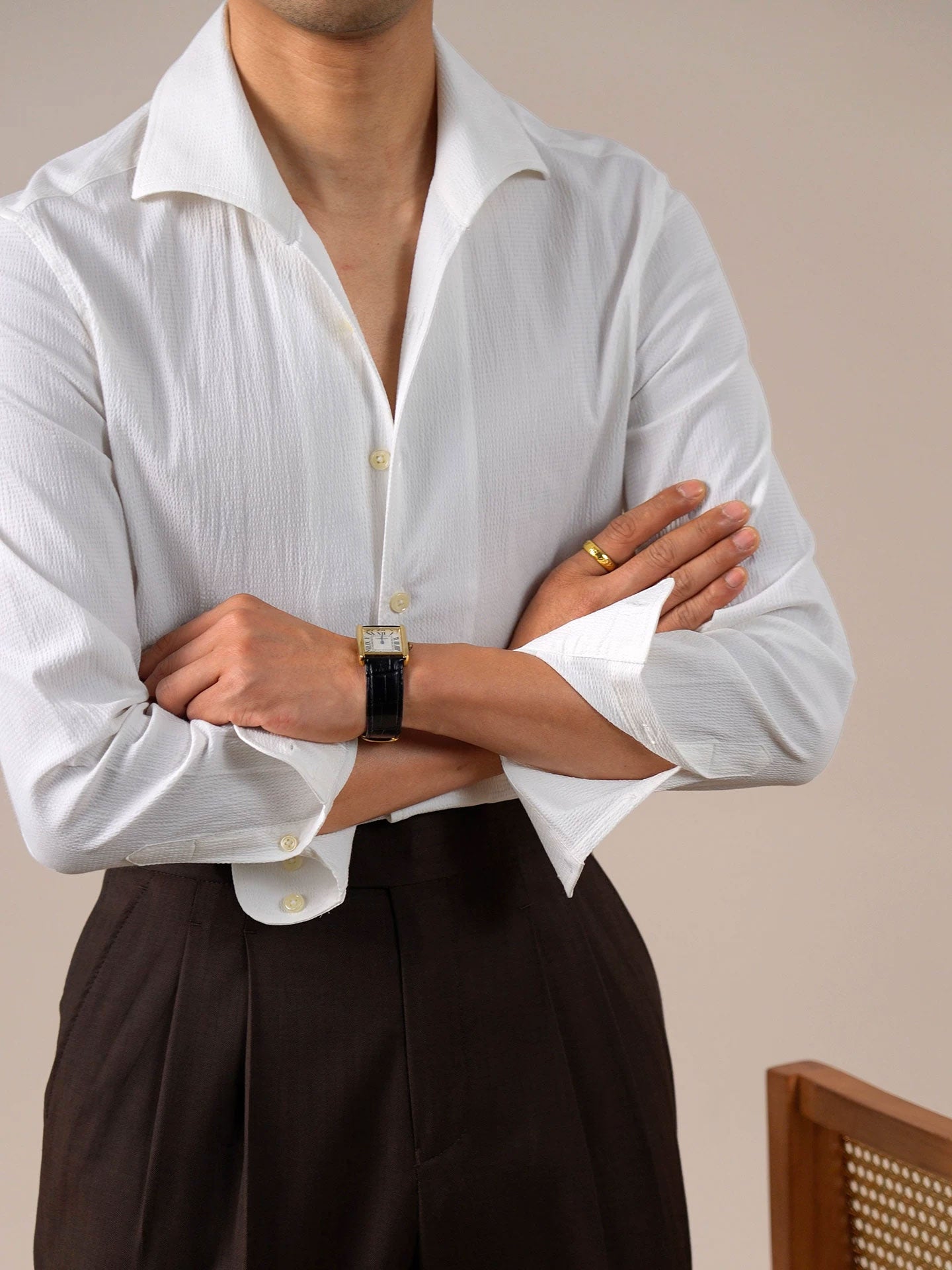 Men’s Breathable Bubble Cotton Gauze Italian One-Piece Collar Shirt BRABION