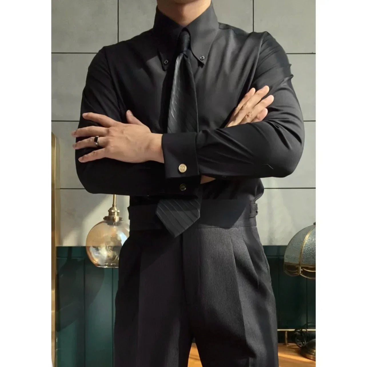 Point Collar Shirt with Cufflinks