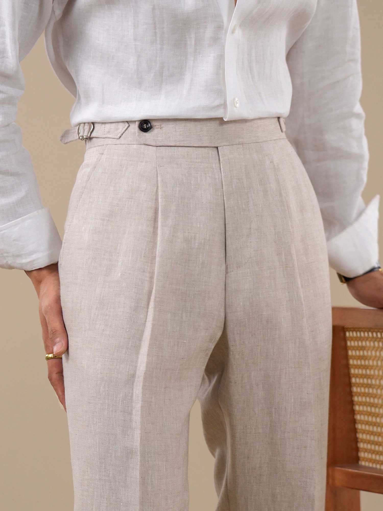 Neapolitan Style Summer Breathable Pure Linen Trousers For Men BRABION