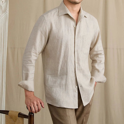 Summer Breathable 100% Linen One-Piece Collar Men's Shirt