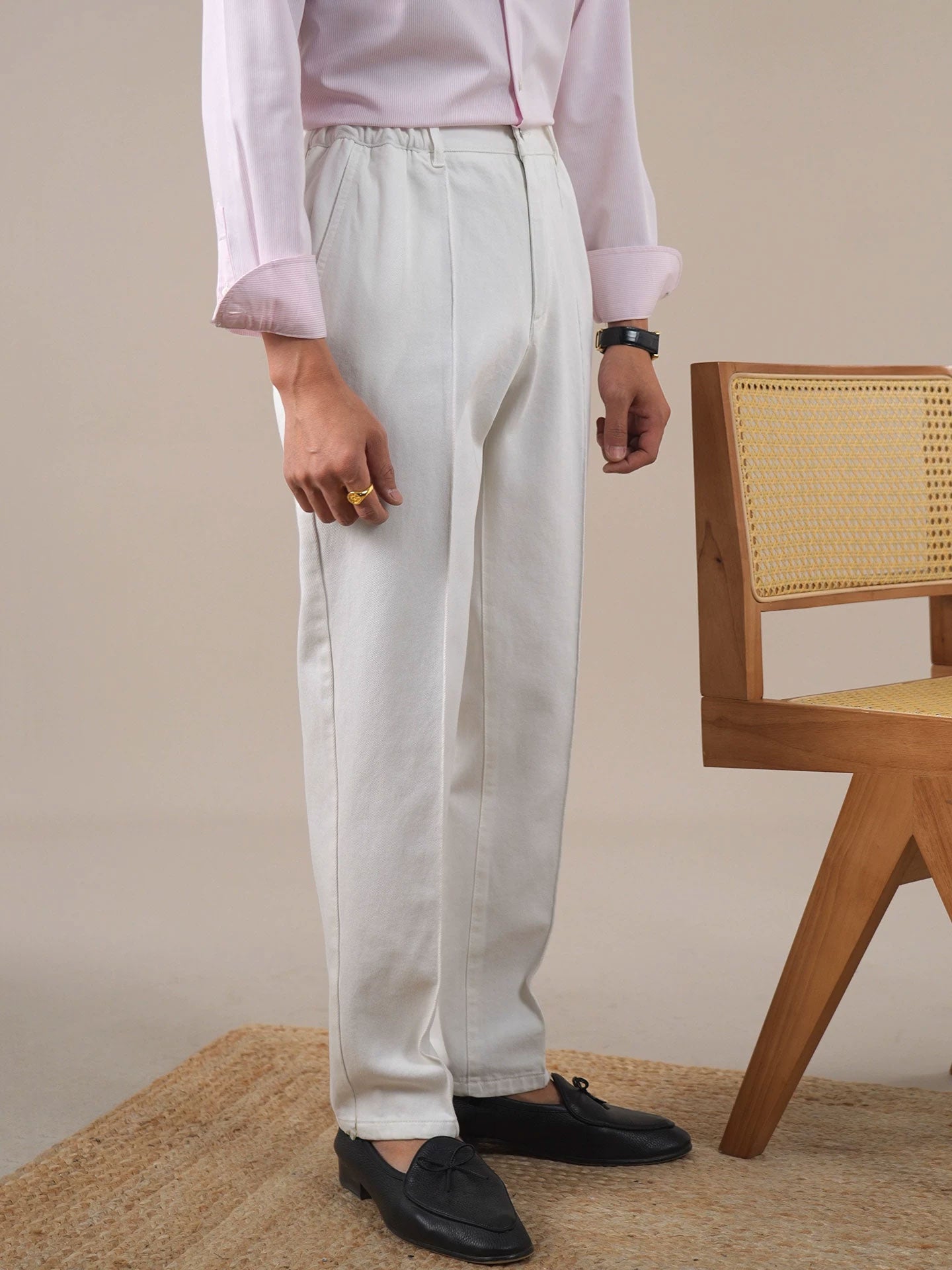 Men’s High-Waist White Straight-Leg Jeans - BRABION