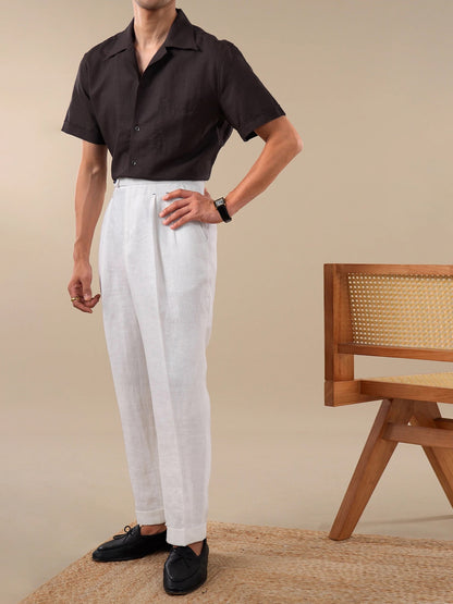 Men's Cuban Collar Short Sleeve Linen Shirt BRABION