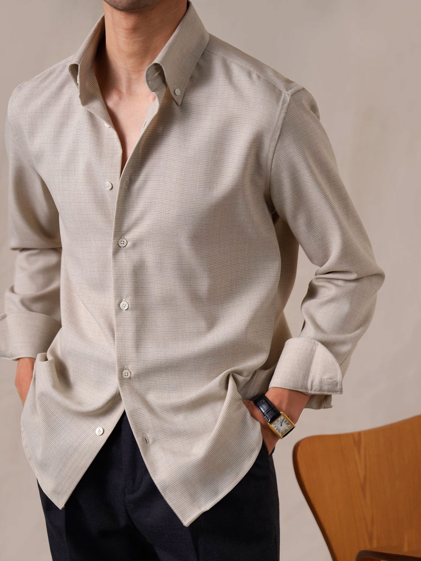 Men’s Wrinkle-Free Long Sleeve Plaid Dress Shirt - BRABION