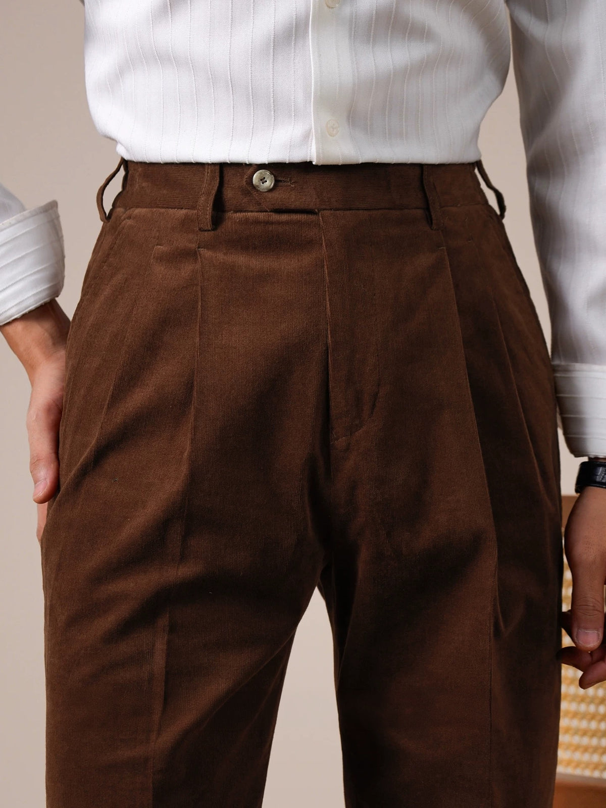 Verona Double-Pleated Men's Corduroy Trousers