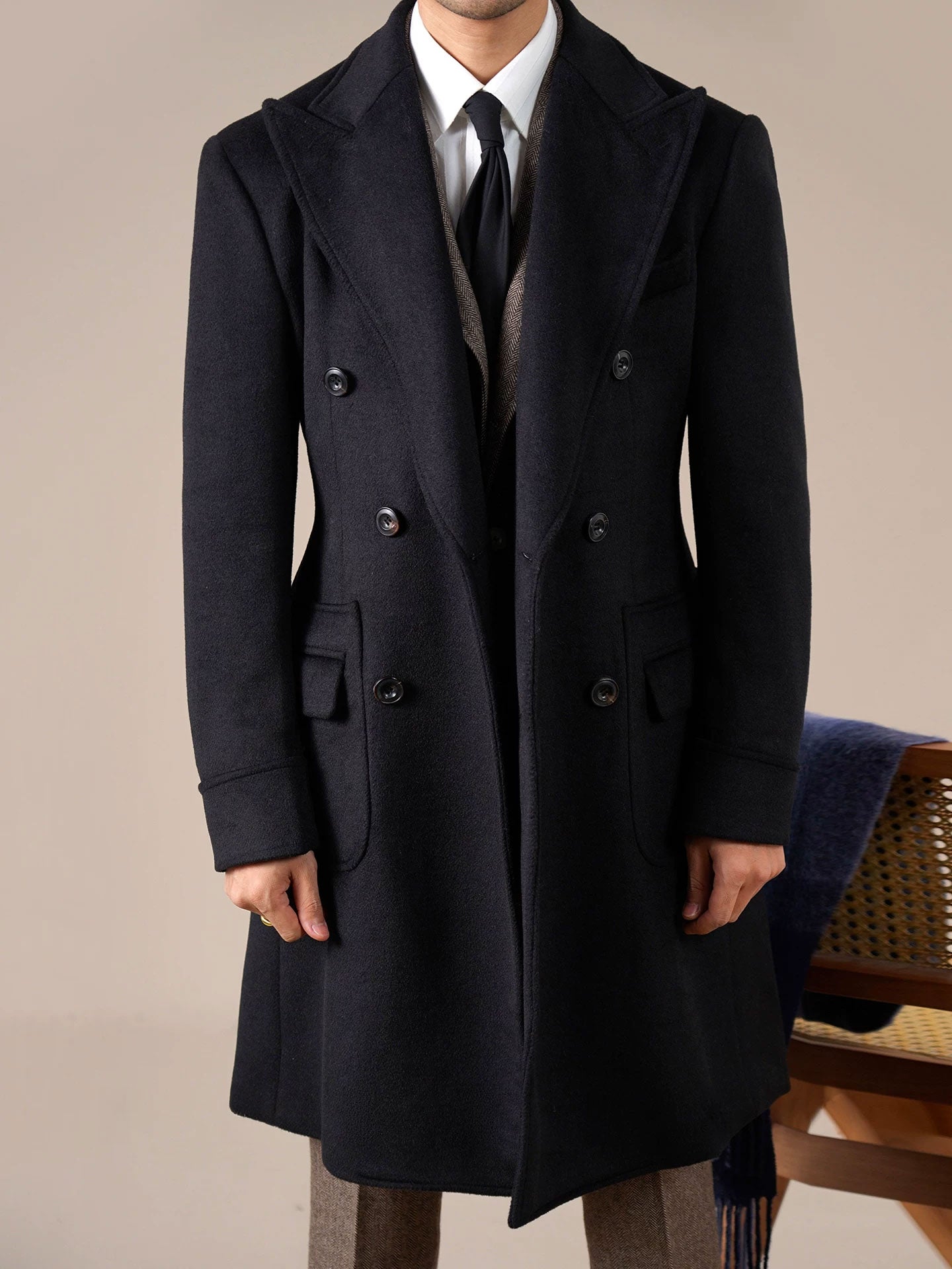 Men's Double-Breasted Wool Overcoat - BRABION