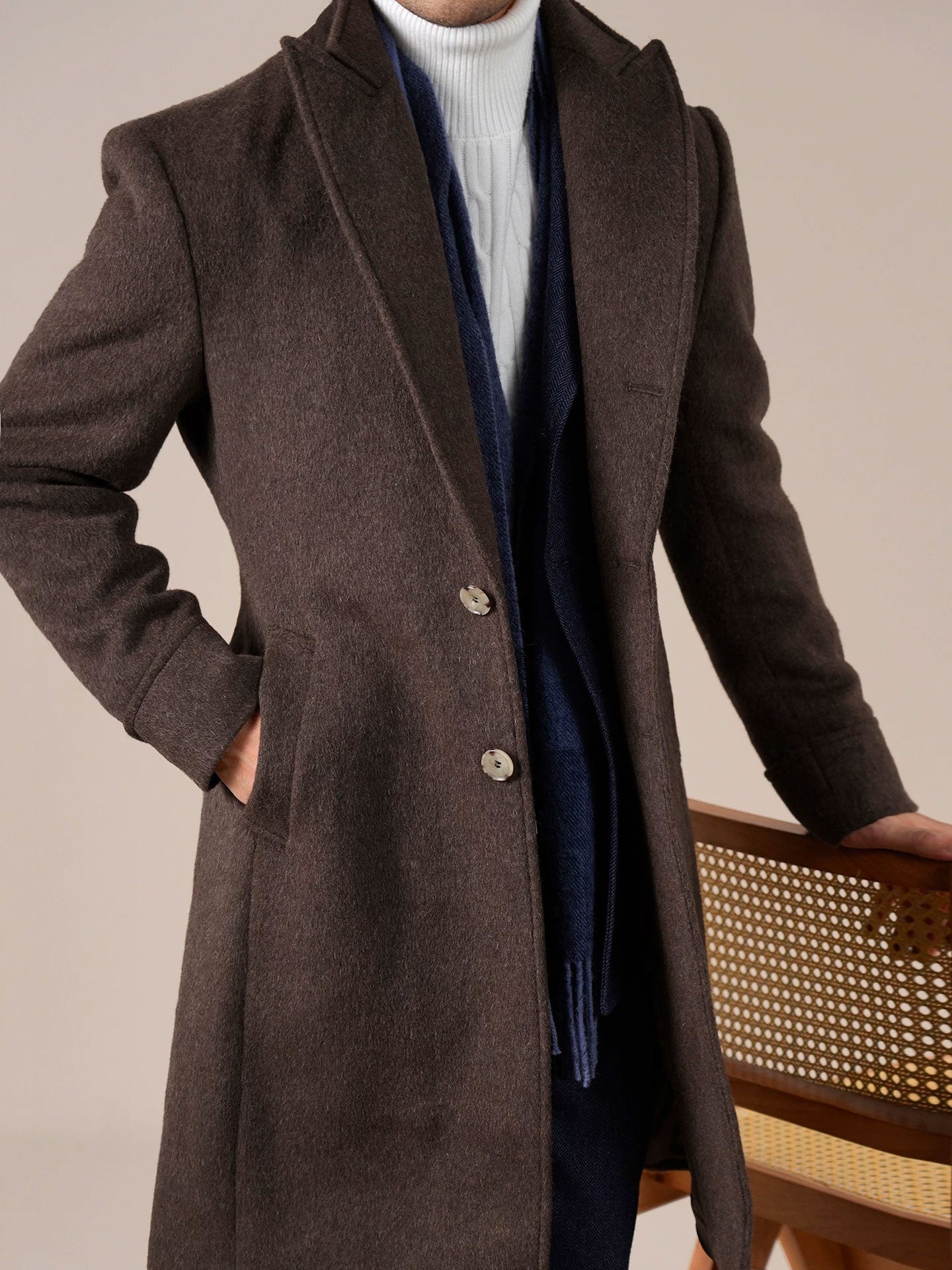 Men's Brown Peak Lapel Chester Overcoat - BRABION