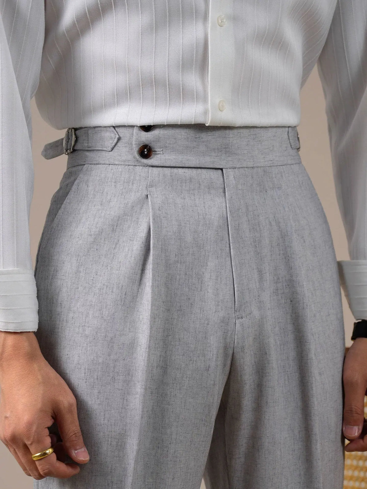 Men's Grey Linen Dress Pants