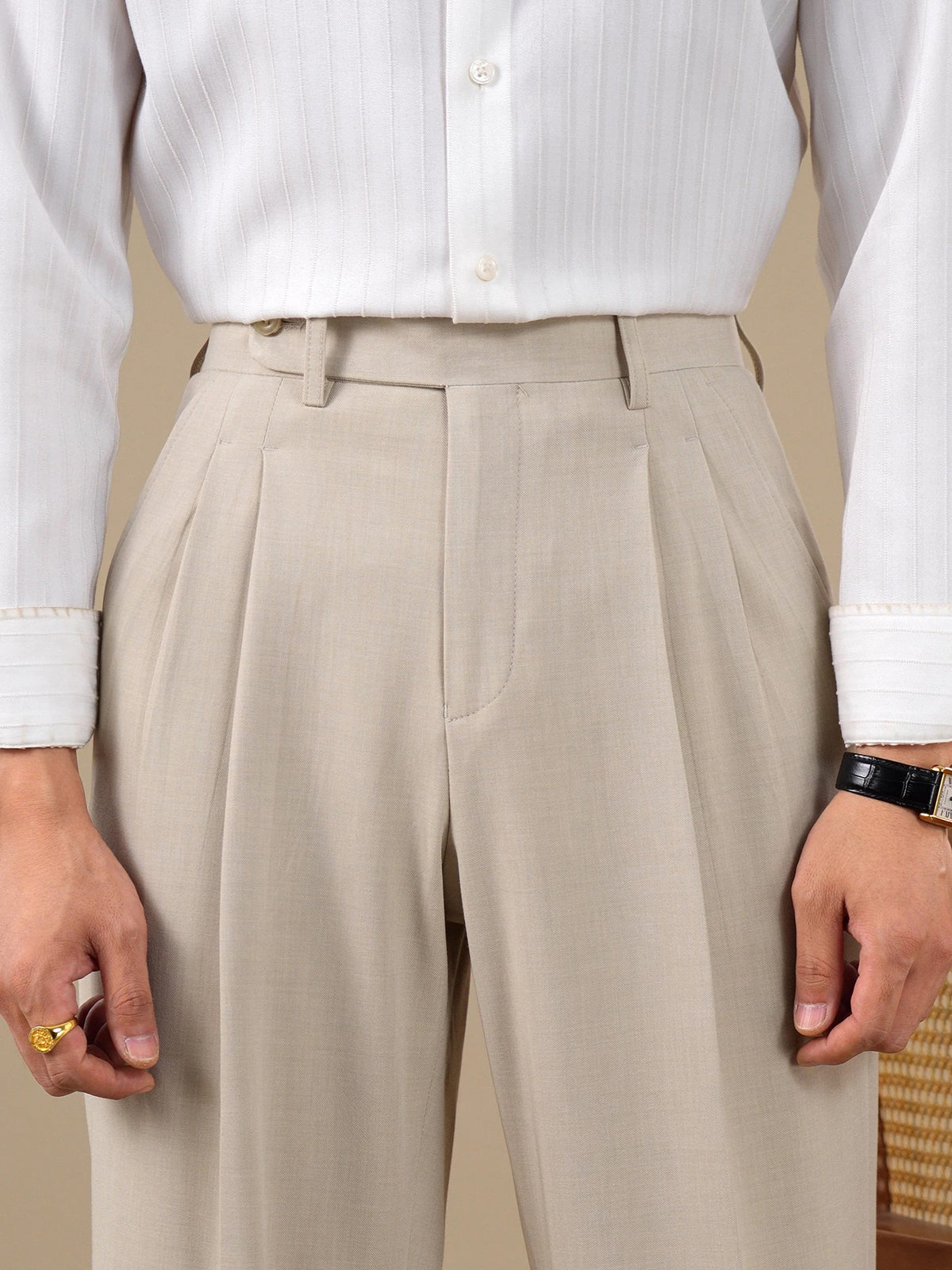 Verona Double Pleated Straight-Leg Trousers