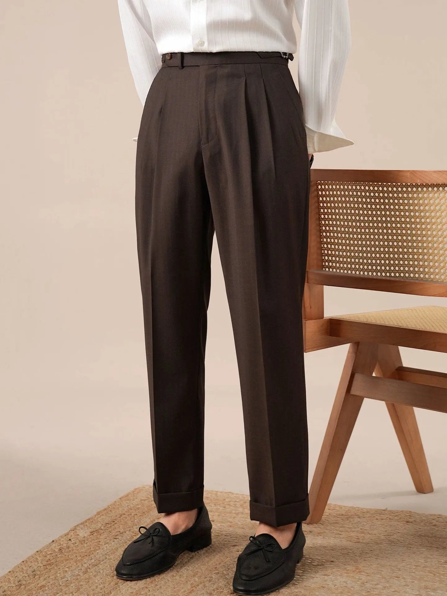 Italian Neapolitan High-Waisted Men's Trousers | Elegant Style
