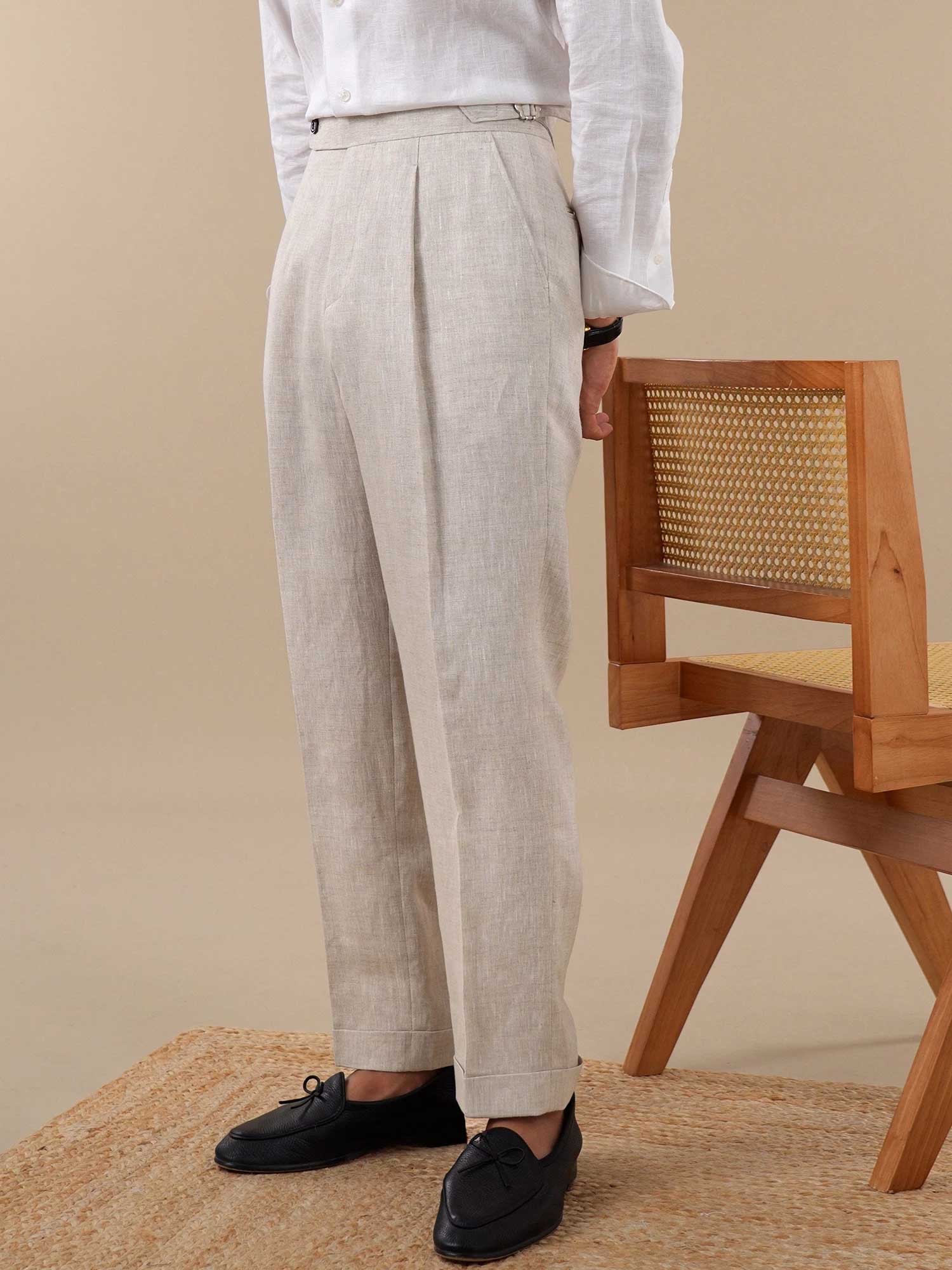 Neapolitan Style Summer Breathable Pure Linen Trousers For Men BRABION