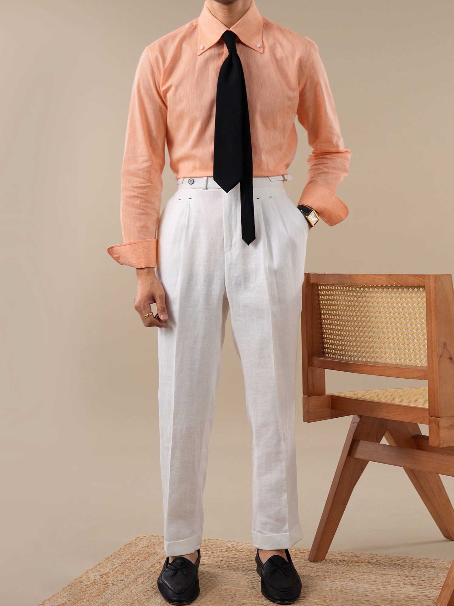 Men’s Breathable Cotton-Linen Italian Spread Collar Dress Shirt BRABION