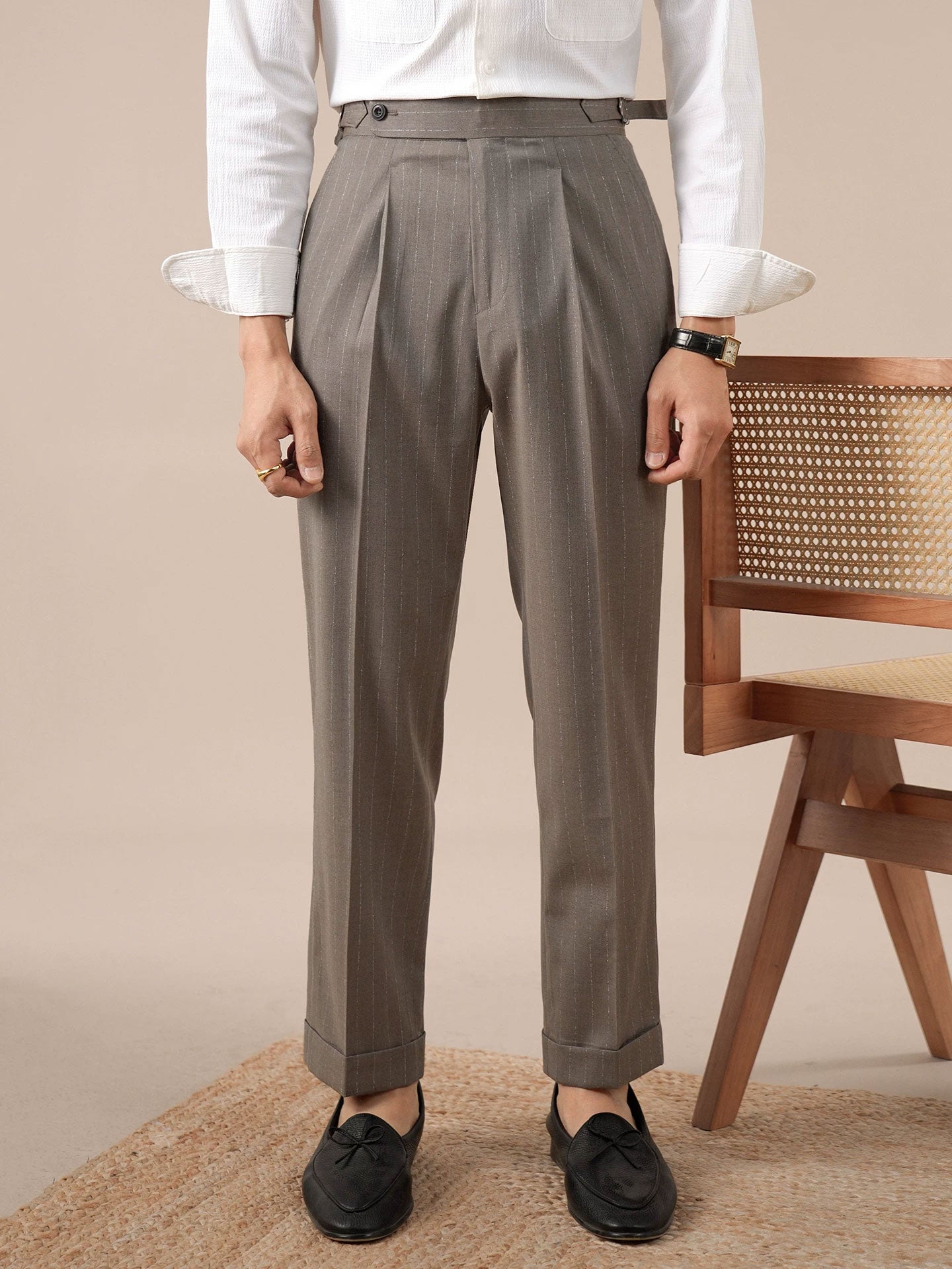 Naples Striped High-Waisted Men's Business Suit Trousers - BRABION