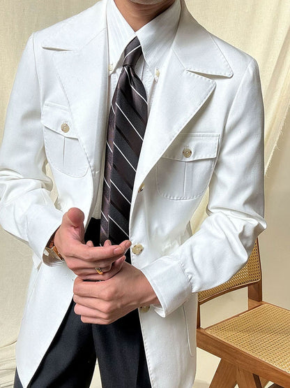 Men's Slim Fit Linen Jacket with Suit Collar - BRABION