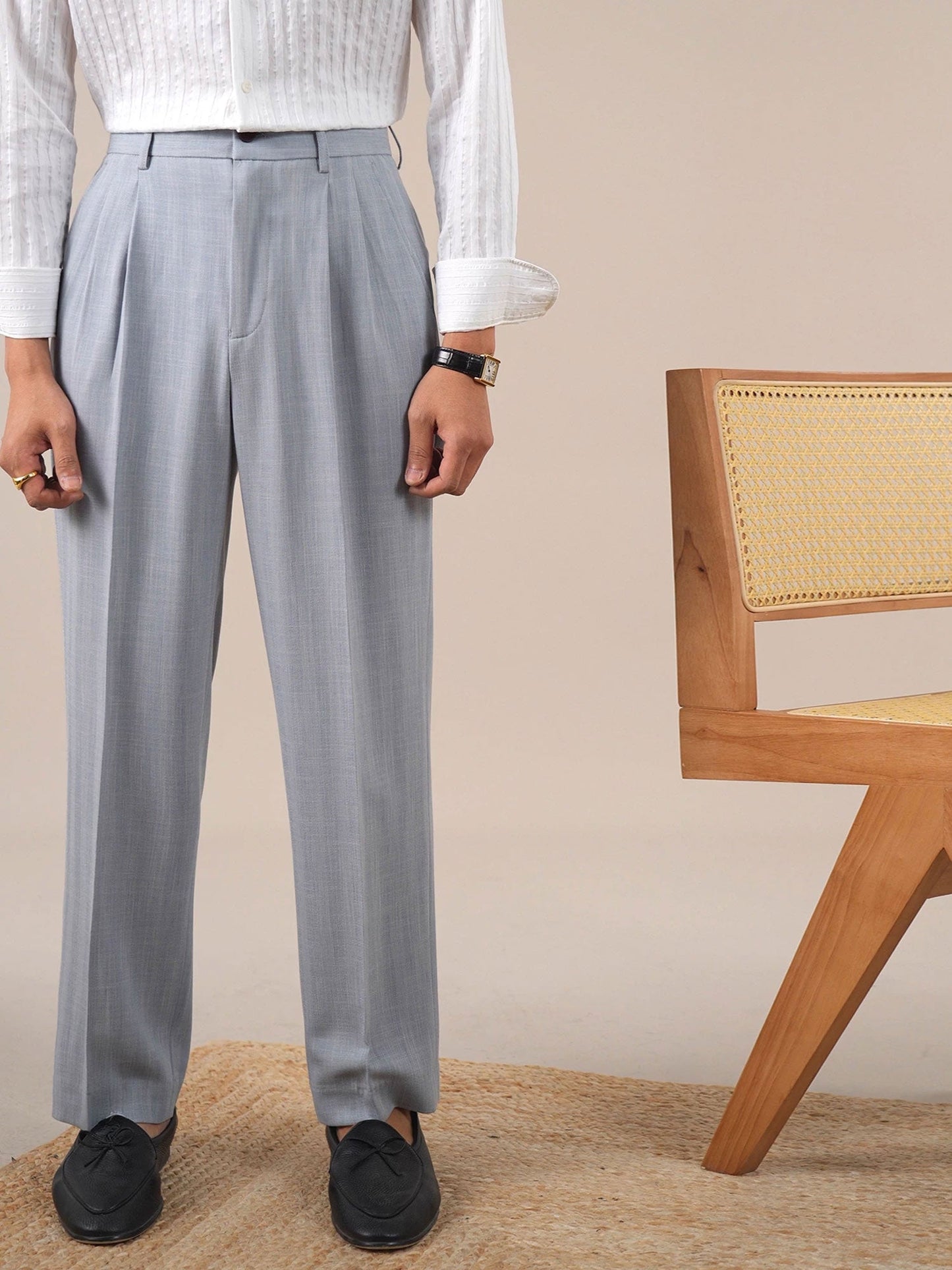 Men’s Sky Blue Double-Pleat Dress Pants BRABION