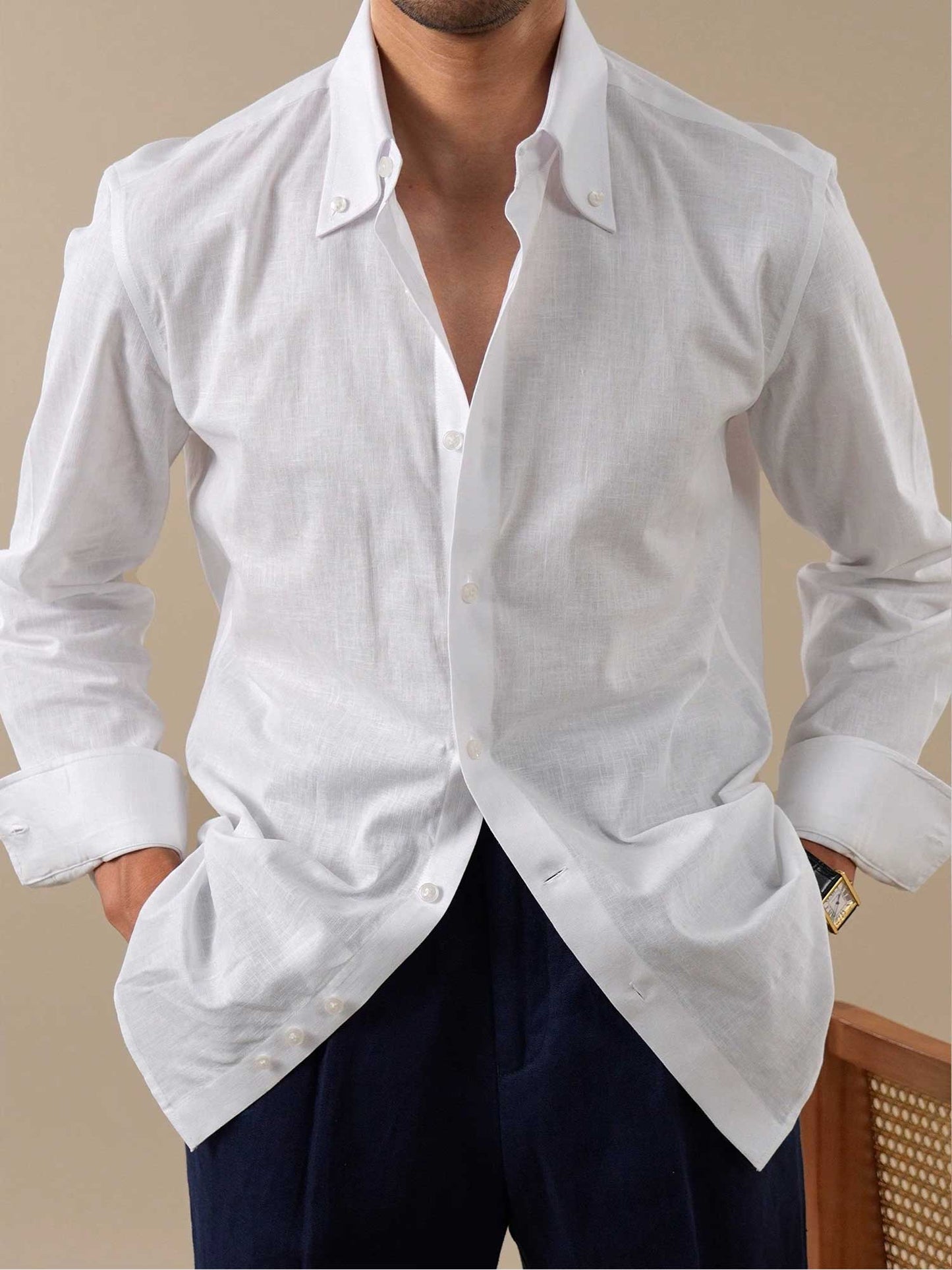 Men’s Summer Linen Button-Down Point Collar Shirt BRABION
