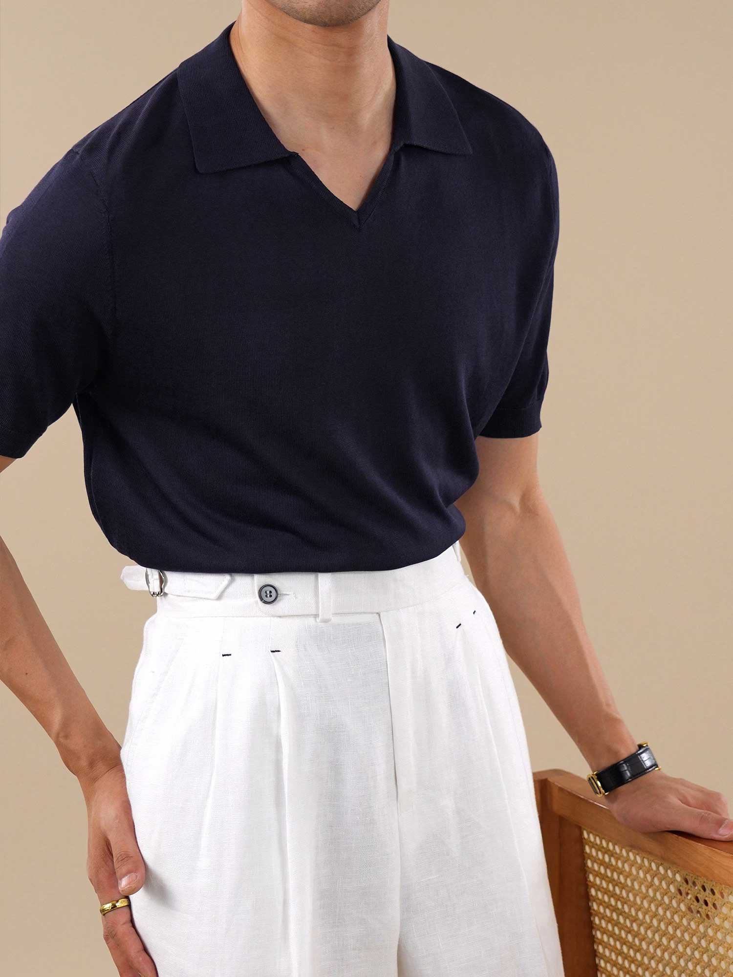 Cool Touch Acetate Mulberry Silk Lightweight Polo Shirt For Men BRABION