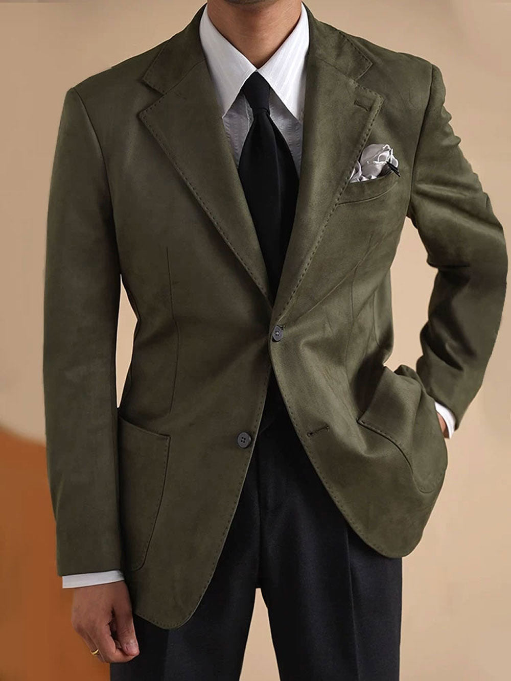 Men's Slim Fit Faux Suede Collar Blazer - BRABION